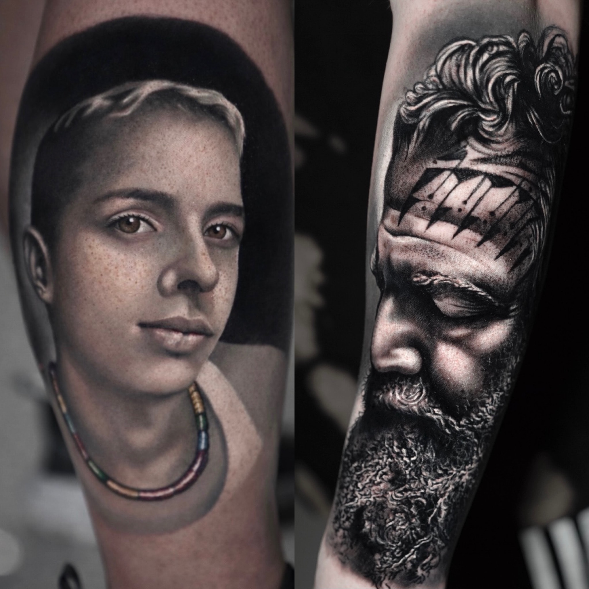 Hyperrealistic portrait and Viking warrior tattoos